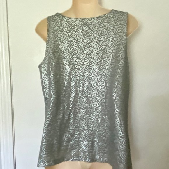 (7) Michael Kors Trendy Silver Metallic Sequins Draped Neck Blouse Tank … - Picture 5 of 7
